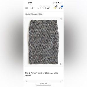 J Crew No. 2 Pencil® skirt in black metallic tweed Size 6